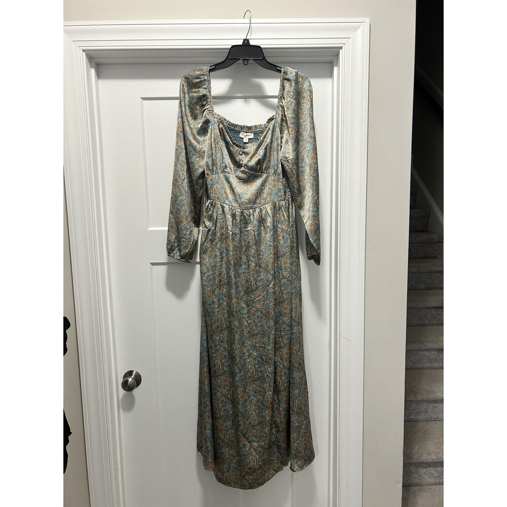 ee:some Milkmaid Women Size Medium Paisley Silky Maxi Dress Sweetheart Neckline